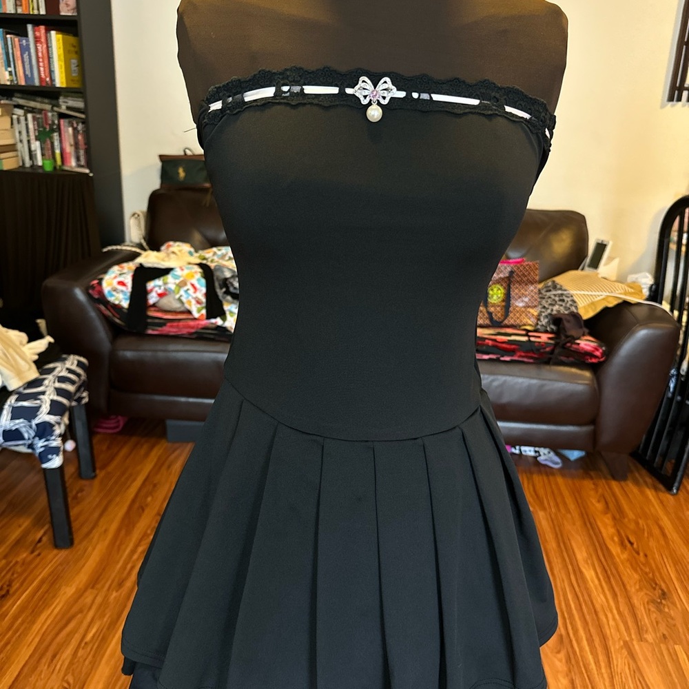 Y2k Black Pleated A-line Tube Dress🖤